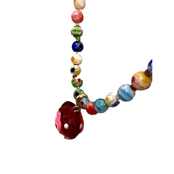 New Multicolor Murano Glass Heart Beaded Pendant Necklace - Picture 4 of 12